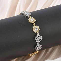 Платиновый & Золотой Латунные браслеты-цепочки с микропаве из прозрачных кубических цирконий для женщин, снежинка и солнце, долговечный, стойки покрытие, без кадмия и без свинца, платиной и золотом, 7.48 дюйм (19 см)