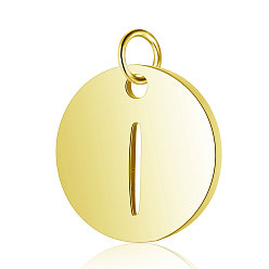 Letter I 304 подвески из нержавеющей стали с ионным покрытием (IP), плоские круглые с буквы, реальный 18 k позолоченный, letter.i, 12x1 мм, отверстие : 2.5 мм