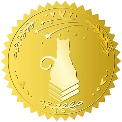 Cat Shape 34 листы самоклеящиеся наклейки с тиснением золотой фольгой, круглые точки медаль декоративные наклейки для печати конверта карты, форма кошки, 165x211 мм, наклейки: 50 мм