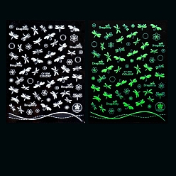 Dragonfly Luminous Plastic Nail Art Stickers Decals, Self-adhesive, For Nail Tips Decorations, Halloween 3D Design, Glow in the Dark, Dragonfly, 10x8cm