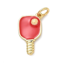 Красный Латунные подвески, талисманы для пиклбола, с эмалью, без кадмия и без свинца, стойки покрытие, долговечный, с целью перехода в кольце, реальный 18 k позолоченный, красные, 17x10x2 мм, отверстие : 3.3 мм