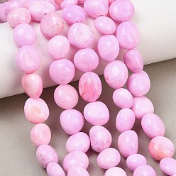 Pink Dyed Natural White Jade Beads Strands, Nuggets, Tumbled Stone, Pink, 9.5~13x9~12x9~15mm, Hole: 0.8mm, about 32pcs/strand, 15.35''(39cm)
