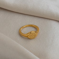 Солнце 304 кольца для пальцев из нержавеющей стали для женщин, выражение лица солнца, перстни-печатки, золотые, солнце, 9 мм, внутренний диаметр: 17 мм
