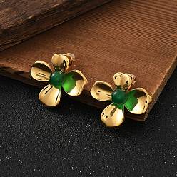 Малайский Нефрит 304 из нержавеющей стали серьги, с натуральным Malaysia нефрита, реальный 18 k позолоченный, 23.5x26.5 мм, регулируемый