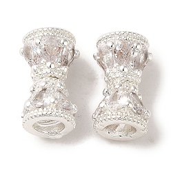 Серебро Стойка покрытие латунь проложить прозрачные бусины кубического циркония, долговечный, без кадмия и без свинца, колонка, серебряные, 8x14.5x7.5 мм, отверстие : 3 мм