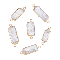 Light Gold 6шт. гальванизированные натуральные барочные жемчужины, жемчужины кеши, прямоугольные соединительные подвески, культивированный пресноводный жемчуг, с железной фурнитурой, цвет морской раковины, золотой свет, 27~29x9~11x5~9.5 мм, отверстие : 1.8 мм