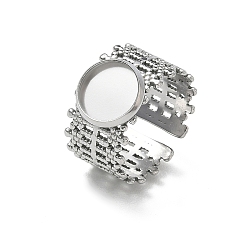 Stainless Steel Color 304 Stainless Steel Cuff Ring Components, Round Bezel Pad Ring Setting, Stainless Steel Color, 12mm,19mm, Tray Size: 10mm