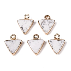 Howlite Synthetic Howlite Pendants, Brass Triangle Bezeled Charms, Golden, 13.5~14.5x11x2.5~3mm, Hole: 1.8mm