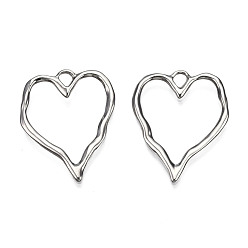Платина Подвески из сплава , без кадмия, без никеля и без свинца, сердце, платина, 36.5x28.5x2 мм, отверстие : 3.5x4 мм