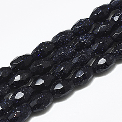 Синий Драгоценный Камень Синтетический синий авантюрин бисер нитей, граненые, овальные, 8.5~9x6 мм, отверстие : 1 мм, около 22 шт / нитка, 8.07 дюйм