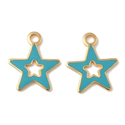 Средний Бирюзовый 304 из нержавеющей стали шармы эмали, звезды прелести, ионное покрытие (ip), реальный 18 k позолоченный, средне бирюзовый, 13.5x11.5x1 мм, отверстие : 1.6 мм