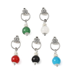 Античный Серебристый & Платиновый 5 шт. 5 стили подвески из натурального зеленого авантюрина, черного оникса, белого нефрита и малайзийского нефрита, подвески из круглых бусин с фурнитурой из сплава, смешанные окрашенные и неокрашенные, старинное серебро и платина, 32x10.5x8.5 мм, отверстие : 1.2 мм, 1 шт / стиль