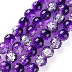 Сланцево-синий Выпечки окрашены прозрачным потрескивание Стекловолокна круглый шарик, синевато-серый, 8.5~9 мм, отверстие : 1.5 мм, около 100~105 шт / нитка, 31.8 дюйм