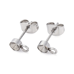 Нержавеющая Сталь Цвет 304 Выводы серьги из нержавеющей стали шпилька, с петлей и ушной гайкой / серьгами, цвет нержавеющей стали, 7x4 мм, отверстие : 1.6 мм, штифты : 13.5x0.8 мм