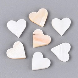 Морская Ракушка Естественных пресноводных стеклянные бусы, сердце, цвет морской раковины, 15~18x13~17x3 мм, отверстие : 0.8~0.9 мм