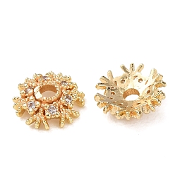 Золотой Латунные прозрачные кубические циркониевые колпачки для бусин, стойки покрытие, долговечный, цветок, золотые, 7.5x2.5 мм, отверстие : 1.6 мм