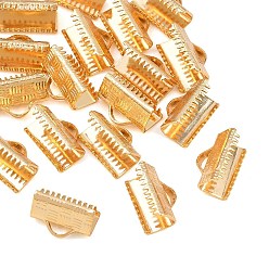 Real 18K Gold Plated SHEGRACE Brass Ribbon Crimp Ends, Cadmium Free & Nickel Free & Lead Free, Long-Lasting Plated, Real 18K Gold Plated, 6.5x10mm, Hole: 3x1.6mm