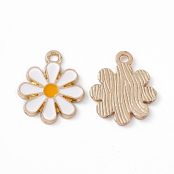 White Alloy Enamel Pendants, Light Glod, Chrysanthemum Charm, White, 18x15x1.5mm, Hole: 1.8mm