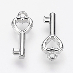 Platinum CCB Plastic Pendants, Heart Key, Platinum, 22x9x3mm, Hole: 1.5mm