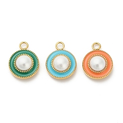 (52) Непрозрачная лаванда 304 нержавеющей стальной эмали подвески, плоско-круглые, с ABS имитации жемчуга, ионное покрытие (ip), реальный 18 k позолоченный, разноцветные, 17x13x6.5 мм, отверстие : 2.5 мм