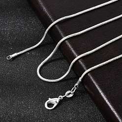 Серебро Латунные круглые ожерелья в виде змей, с карабин-лобстерами , серебряный цвет гальваническим, 16 дюйм (40.6 см), 2 мм