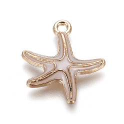 Белый Подвески из эмали и сплава, морская звезда / морские звезды, кс золото, белые, 19.5x17x3 мм, отверстие : 1.6 мм