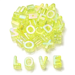 Зелено-Желтый УФ-покрытие радужными переливающимися акриловыми бусинами, случайные смешанные буквы, зеленый желтый, 20~21x14~20.5x8.5~20.5 мм, отверстие : 3.5 мм, около 90~100 шт / упаковка