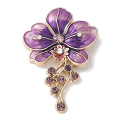 Темно-Фиолетовый Цветочные эмалевые булавки, Броши из сплава со стразами для рюкзака, темно-фиолетовый, 58.5x41 мм