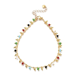 Золотой Латунные браслеты на щиколотках, с цепочками из бисера ручной работы, 304 из нержавеющей стали сердце прелести, застежка когтя омара, золотые, 9-1/2 дюйм (24 см)