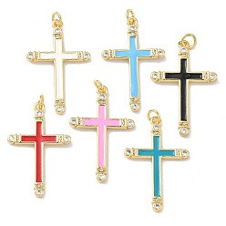 (52) Непрозрачная лаванда Латунные микро проложить кубического циркония подвески, с эмалью, крест прелести, долговечный, без кадмия и без свинца, стойки покрытие, реальный 18 k позолоченный, разноцветные, 33x21x2.5 мм, Перейти кольцо: 5x1 мм, внутренний диаметр: 3 мм