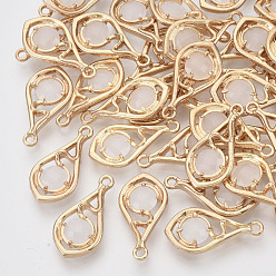 White Faceted Glass Pendants, with Eco-Friendly Alloy Open Back Settings, Nickel Free, Teardrop, Light Gold, White, 21x11x3.5mm, Hole: 1.6mm