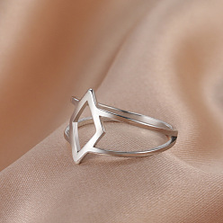 Нержавеющая Сталь Цвет Кольцо из нержавеющей стали, не тускнеющее, ромб, цвет нержавеющей стали, размер США 10 (19.8 мм)