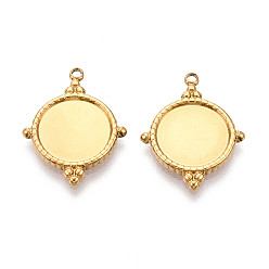 Настоящее золото 18K 304 Настройки кабошон из нержавеющей стали кулон, ионное покрытие (ip), плоско-круглые, реальный 18 k позолоченный, 23.5x18x2 мм, отверстие : 1.6~1.8 мм