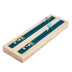 Dunkles schiefergrau 2-Schlitz-Holzring-Displays, Fingerring-Organizer-Halter, mit Samt, dunkles schiefergrau, 19.2x6.2x1.7 cm