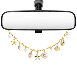 Doré  Décorations pendantes en aluminium, avec des pendentifs en alliage d'étoile de mer et en ABS imitation perle et coquillage, pour les ornements suspendus de voiture, or, 200mm