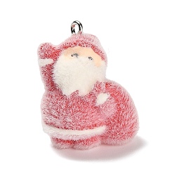 Santa Claus Рождественские подвески из непрозрачной смолы с эффектом флокирования, с платиновыми тоновыми железными петлями, Дед Мороз, 28x22.5x16 мм, отверстие : 2 мм