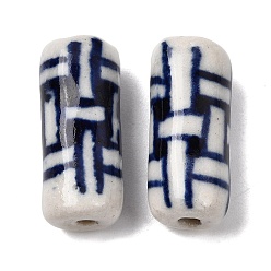Полуночно-синий Фарфоровые бусины ручной работы, колонка, синий и белый фарфоровый узор, темно-синий, 22x9~10 мм, отверстие : 2 мм