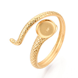 Настоящее золото 18K Змея 304 компоненты манжетного кольца из нержавеющей стали, круглая оправа для кольца, ионное покрытие (ip), реальный 18 k позолоченный, лоток : 6 мм, 13 мм, внутренний диаметр: 17.4 мм