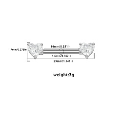 Сердце 316l хирургические штанги для сосков из нержавеющей стали, цвет нержавеющей стали, сердце, 29x7 мм, штифты : 1.6 мм