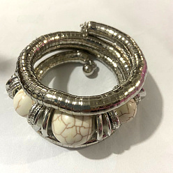 Белый Женские браслеты с круглыми бусинами из сплава, железа и смолы, платина, белые, внутренний диаметр: 2-1/8 дюйм (5.5 см)