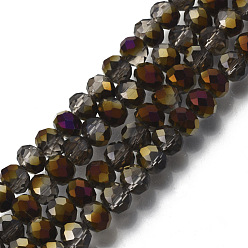 Перу Гальванизируйте прозрачное стекло бисер нитей, половина зеленого покрытием, граненые, рондель, Перу, 4x3 мм, отверстие : 0.4 мм, около 105~110 шт / нитка, 38~39 см