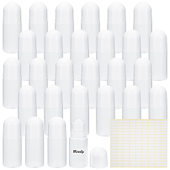 White 50Pcs Plastic Roller Ball Bottles, with 15 Sheets Self-Adhesive Blank Paper Sticker, White, 10x3.8cm, Capacity: 50ml(1.69fl. oz)