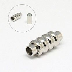 Stainless Steel Color Tarnish Resistant 304 Stainless Steel Magnetic Clasps with Glue-in Ends, Column, Stainless Steel Color, 15mm, Hole: 3mm