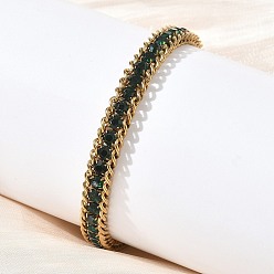 Vert 304 Bracelets de tennis en acier inoxydable ornés de strass et de chaînes torsadées, placage ionique (ip), or, verte, 6.73 pouce (17.1 cm)