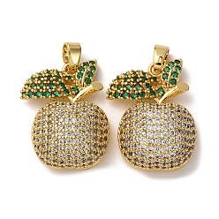 Яблоко Латунные микро проложить кубического циркония подвески, стойки покрытие, долговечный, без свинца и без кадмия, реальный 18 k позолоченный, яблоко, 26x20x9 мм, отверстие : 5.5x3.5 мм