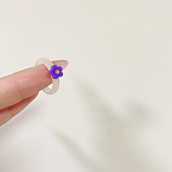 Темно-Фиолетовый Полимерные пальцевые кольца, цветок, темно-фиолетовый, внутренний диаметр: 17 мм