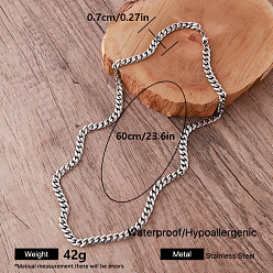 Color de Acero Inoxidable Collares vintage de cadena cubana de acero inoxidable de 7 mm 304 para mujer, libre de deslustre, color acero inoxidable, 23.62 pulgada (60 cm)