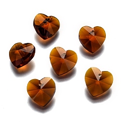 Коричневый Романтические Валентина идеи стеклянные брелоки, граненые подвески сердца, коричневые, 14x14x8 мм, отверстие : 1 мм
