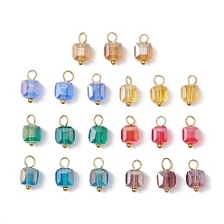 (52) Непрозрачная лаванда 21 стеклянные брелоки шт., кубические, с золотыми латунными булавками с шаровой головкой, граненые, разноцветные, 10x6x6 мм, отверстие : 2 мм