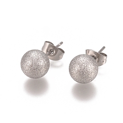 Нержавеющая Сталь Цвет Устойчивые к потускнению 304 серьги-гвоздики из нержавеющей стали, мяч серьги, , со спиной серьги, цвет нержавеющей стали, 19x8 мм, штифты : 0.8 мм